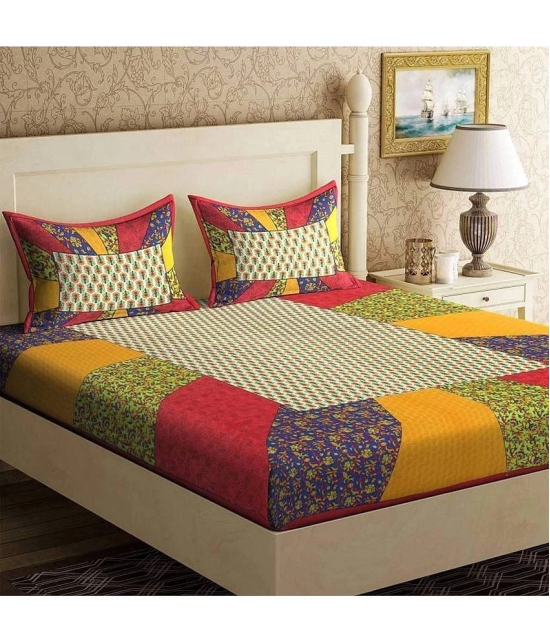 Uniqchoice Cotton Floral 1 Double Bedsheet with 2 Pillow Covers - Multicolor - Multicolor