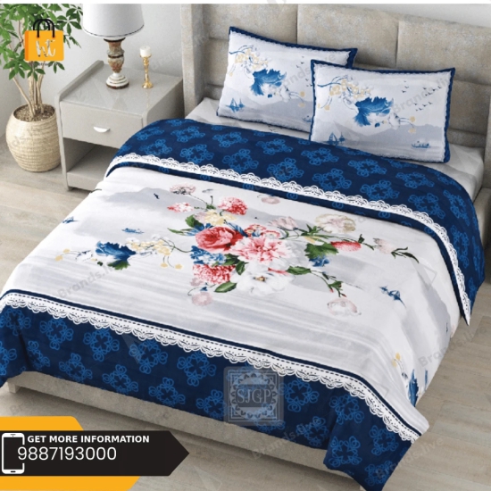 Bedsheet Adda-Super Mega King Size  King Size(108*108 in)-Pure Cotton Sanganeri Printed Jaipuri  Double Bedsheet With 2 Matching Pillow Covers-RJ-14-03-(108*108)-HT8213