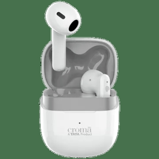 Croma TWS Earbuds with Environmental Noise Cancellation (Waterproof, Fast Charging, White and Grey)