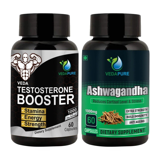 Vedapure Naturals Veda Testo-19 Anabolic Booster - 60 Capsules &  Veda Ashwagandha Anxiety & Stress Relief-60 capsules Combo Pack