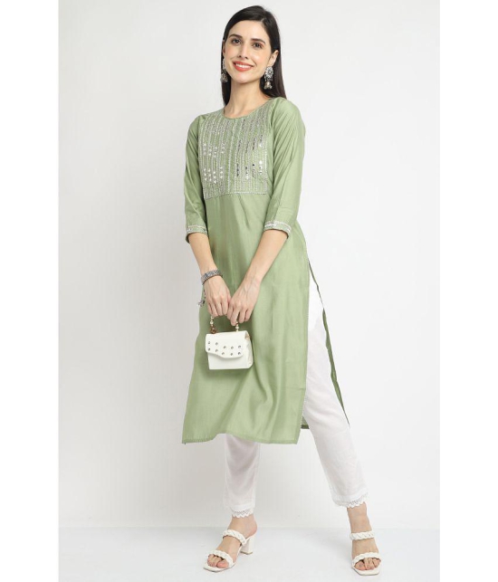 Rajnandini - Green Chanderi Women's A-line Kurti ( Pack of 1 ) - None