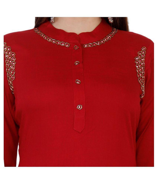 HIGHLIGHT FASHION EXPORT - Red Rayon Women''s Straight Kurti ( Pack of 1 ) - M