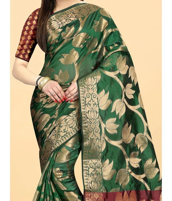 Gazal Fashions - Green Banarasi Silk Saree With Blouse Piece ( Pack of 1 ) - Green