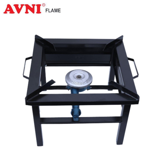 Avni M.S Square Single Burner Gas Stove Powder Koted Bhatti (Chula) (Large) Cast Iron Manual Gas Stove