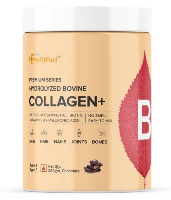 MyFitFuel Hydrolyzed Bovine Collagen with Hyaluronic Acid, Biotin, Zinc & Vitamin C. 250g, Chocolate