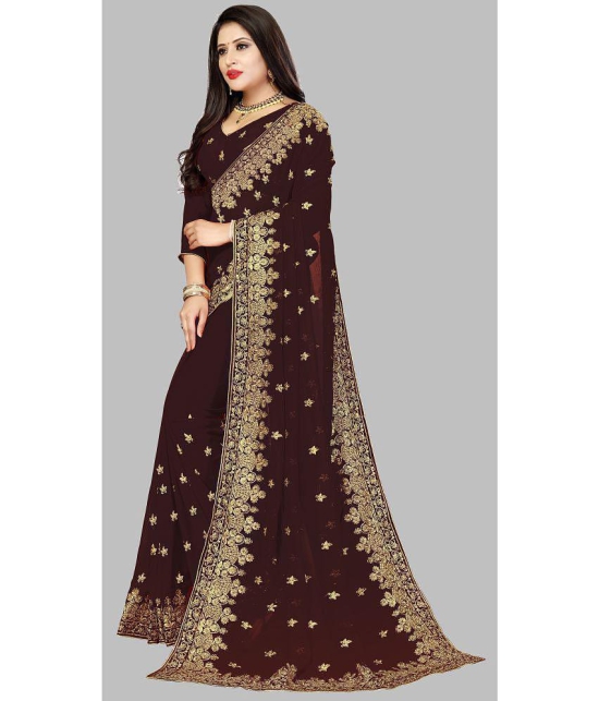 Om Shantam Sarees - Coffee Georgette Saree With Blouse Piece ( Pack of 1 ) - Coffee