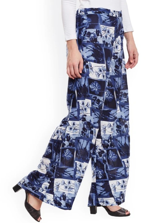 Women Blue Printed Relaxed Fit Palazzo Trousers