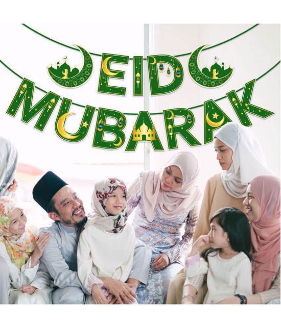 Zyozi Eid Decorations, Eid Mubarak Banner, Eid Mubarak Decorations for Home, Mubarak Bunting Banner Hanging Bunting Garland Party Supplies Mubarak for Home Decorations - Green