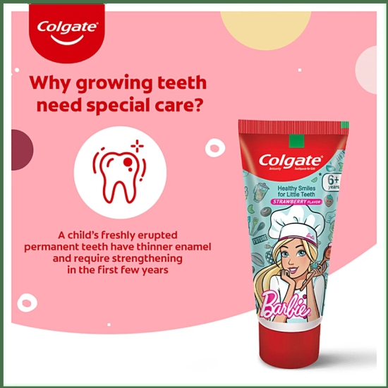 Colgate Kids Toothpaste 6+ Years-Barbie-Strawberry, 80 gm