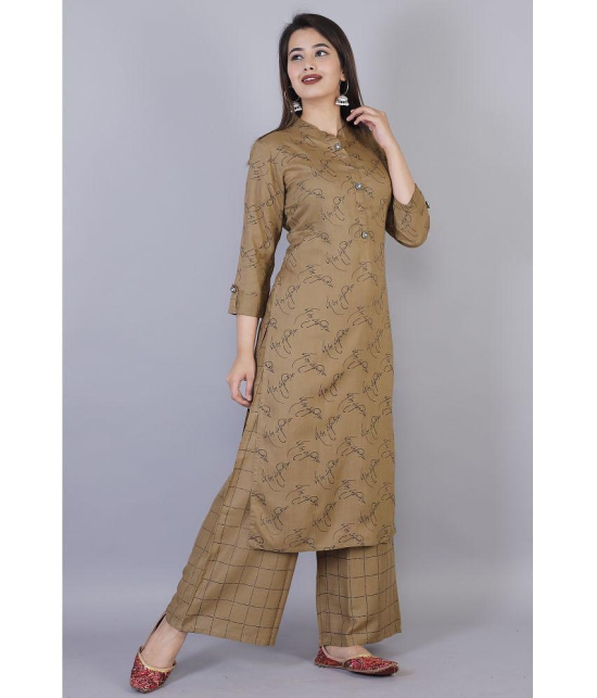 HIGHLIGHT FASHION EXPORT - Brown Straight Rayon Womens Stitched Salwar Suit ( Pack of 1 ) - None