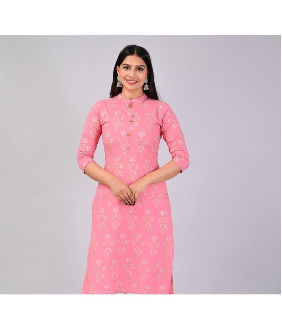 MAUKA Rayon Printed Straight Womens Kurti - Pink ( Pack of 1 ) - None