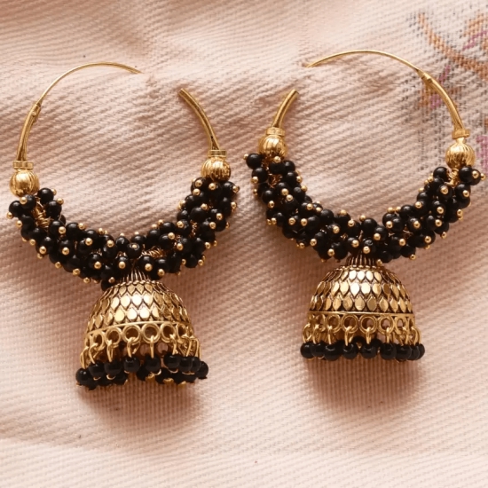 Traditional Festive Black Color Oxidized Big Hoop Jhumka Earrings for Girls Alloy Jhumki Earring, Drops & Danglers, Chandbali Earring, Earring Set
