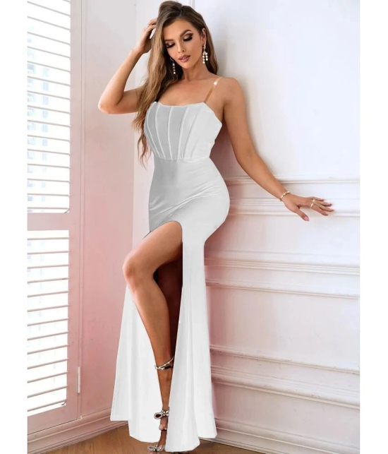 clafoutis Lycra Solid Full Length Womens Side Slit Dress - White ( Pack of 1 ) - None