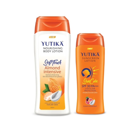 Yuthika Almond Body Lotion 300ml and Sunscreen Lotion SPF 30 PA+++ with UVA & UVB Protection - 300ml