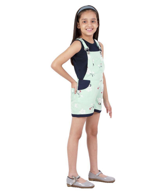 Kids Cave - Light Green Cotton Girls Dungarees ( ) - None