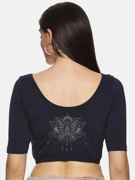 Women Back Printed Stretchable Blouse U024-Navy / Medium