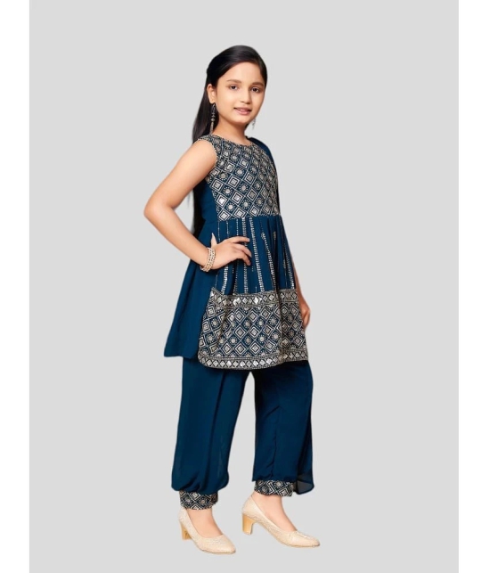 Aarika Teal Georgette Girls Patiala Kurta Set ( Pack of 1 ) - None