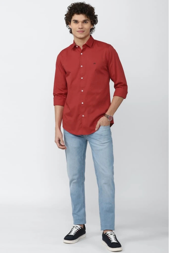 Men Red Slim Fit Solid Full Sleeves Casual Shirt