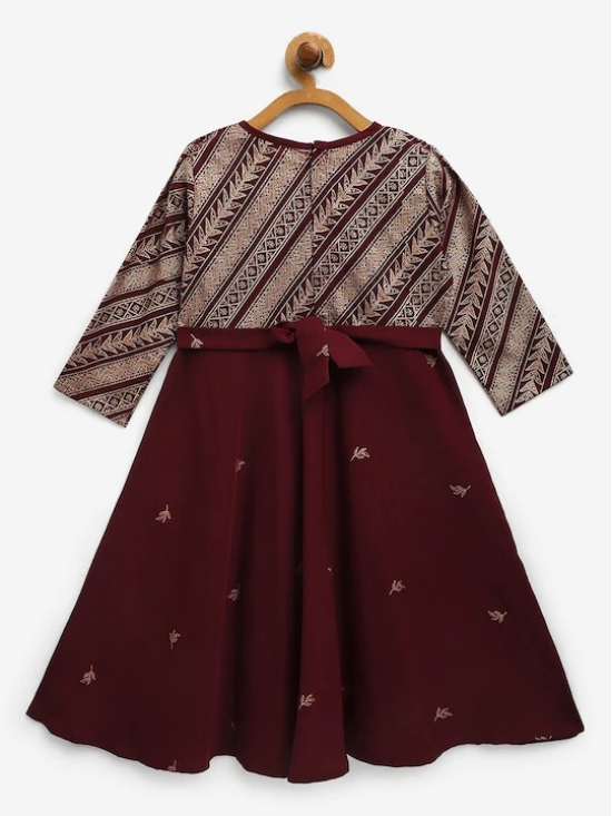 Girls Burgundy Ethnic Motifs Printed Angrakha Kurta