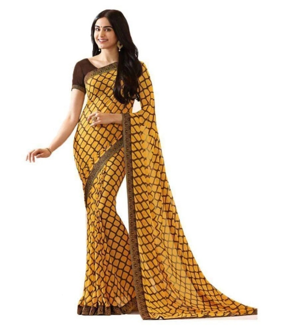 Gazal Fashions - Yellow Chiffon Saree With Blouse Piece (Pack of 1)