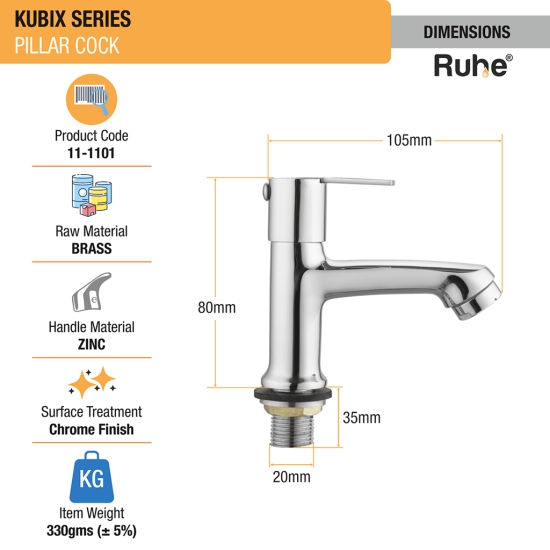 Kubix Pillar Tap Brass Faucet- by Ruhe®