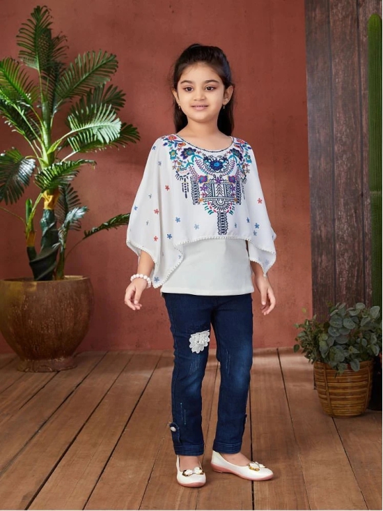 Aarika Pack of 1 Girls Georgette Top With Jeans ( White & Blue ) - None