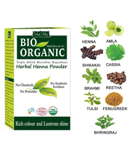 Indus Valley Bio Organic Herbal Henna Powder , Herbal Henna Powder For Hair Color with Growout Oil 100ml Combo Pack