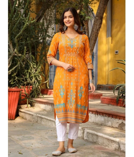 Juniper Rayon Printed Straight Womens Kurti - Yellow ( Pack of 1 ) - None