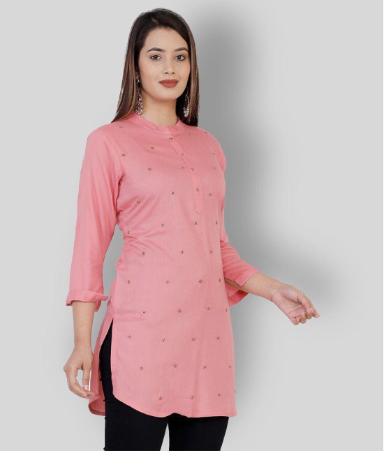 HIGHLIGHT FASHION EXPORT - Pink Rayon Womens Straight Kurti ( Pack of 1 ) - S