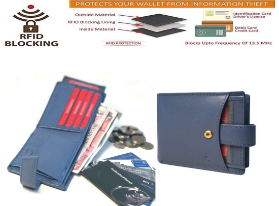 LEADERACHI Leather Blue Wallet for Men