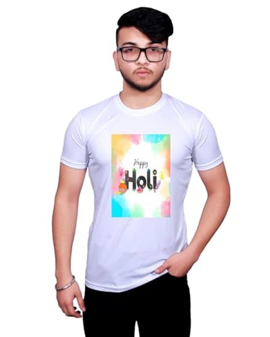 NITYANAND CREATIONS Round Neck White Holi T-Shirt for MEN-HOLI-T-SHIRT-11536-M