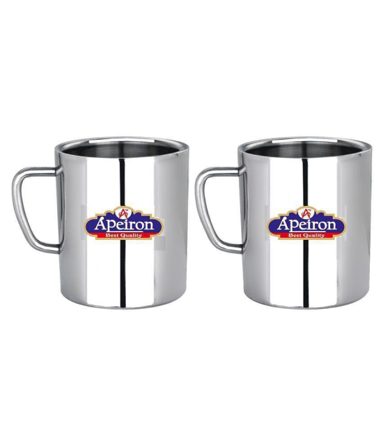 APEIRON Steel Sobar Mug set Tea Cup 2 Pcs 300 ml - Silver