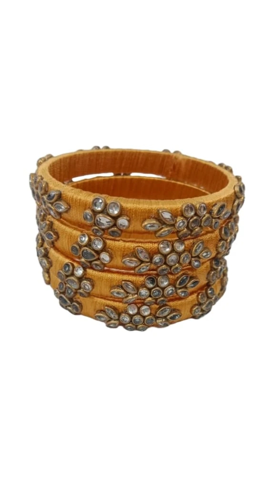 Golden Silk Thread Bangle Set with Stone Work