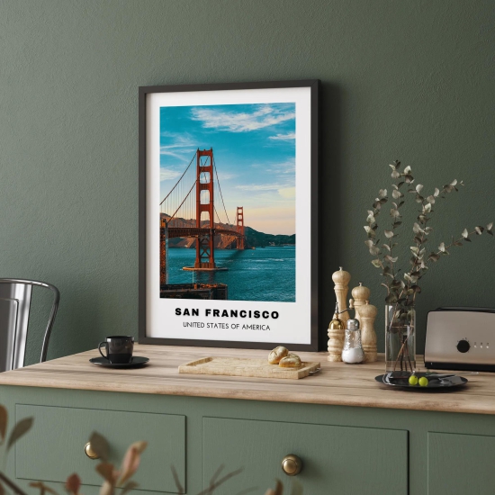 San Francisco City Art (Colored Style 2)-A4 / Art Paper Print / Black Frame