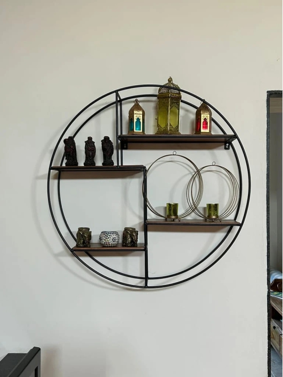 Mount Muse Solid wood Metallic Round wall storage shelf