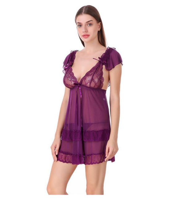 Fasense Net Baby Doll Dresses With Panty - Purple - M