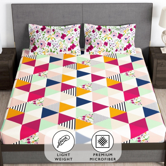 Arena 186 TC Multicolor Double Size Bedsheet With 2 Pillow Cover-Double Bedsheet / 186 TC / Multicolor