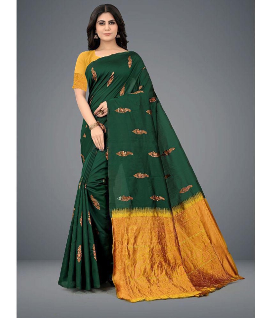 Om Shantam Sarees - Green Art Silk Saree With Blouse Piece ( Pack of 1 ) - Green