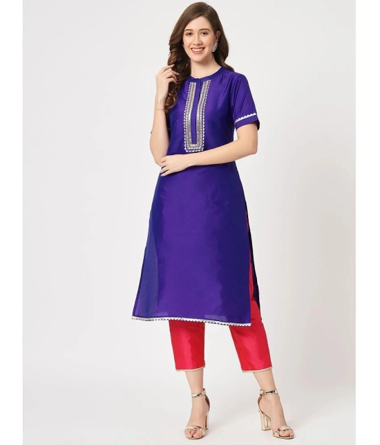 Pannkh Womens Festive Embroidered Kurta With Constrasting Pants - None