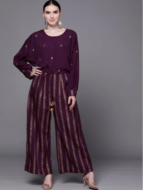 Purple & Golden Printed Basic Jumpsuit