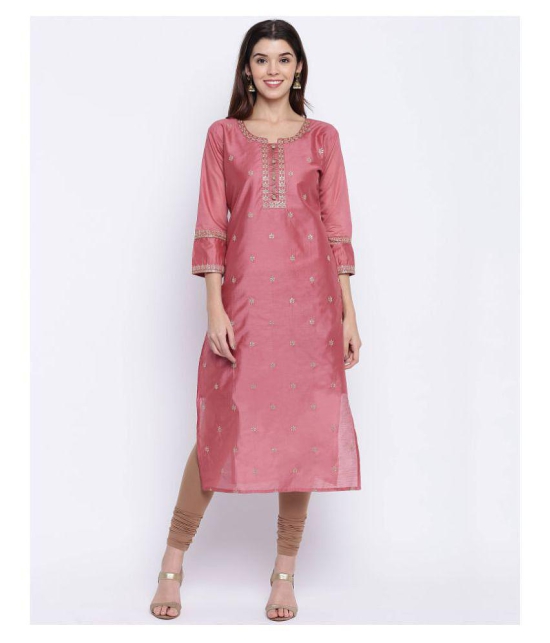 Vbuyz - Peach Chanderi Womens Straight Kurti ( Pack of 1 ) - M