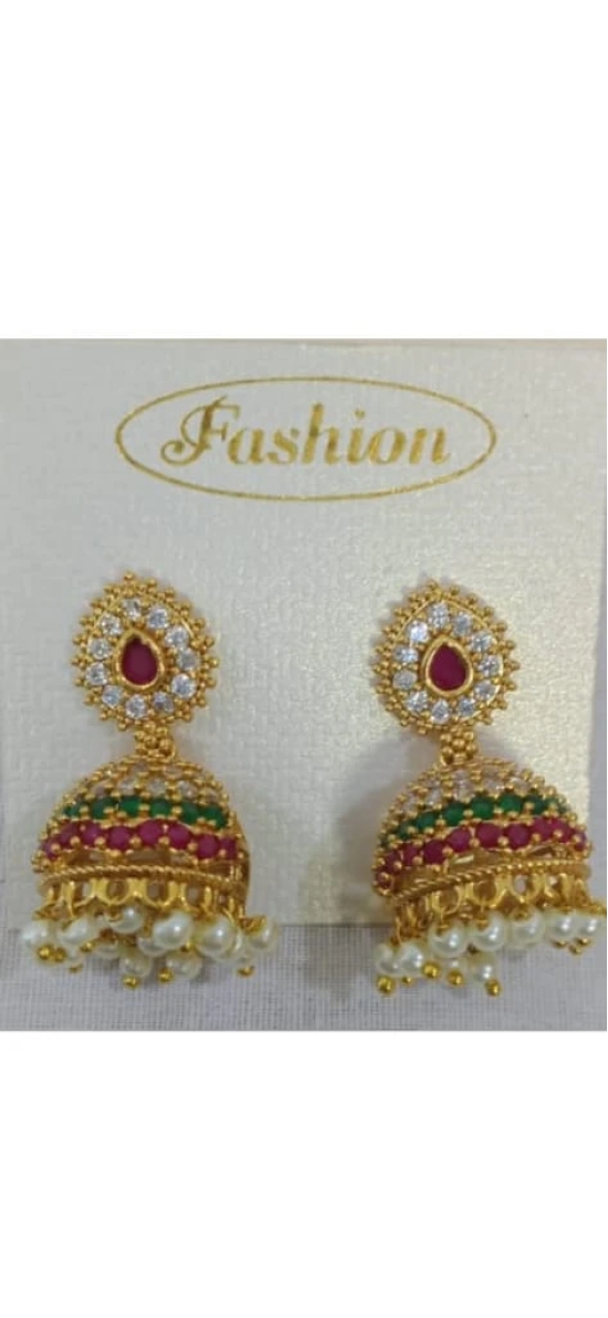 Gold Plated Kundan and Pearl Jhumka Earrings