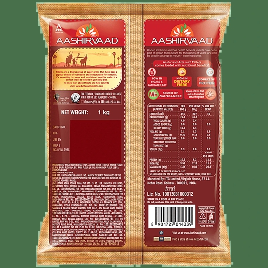 Aashirvaad Atta With Millets 1Kg, 1 Pc