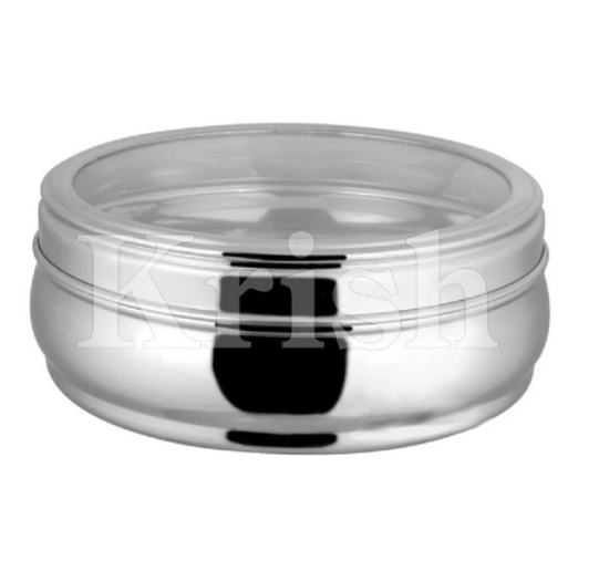 DYNAMIC STORE Dynore Stainless Steel Belly Shape Puri Dabba/ Flat Canister With See Through Lid