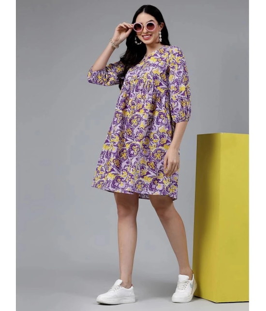 Stylum Cotton Printed Above Knee Womens A-line Dress - Purple ( Pack of 1 ) - None