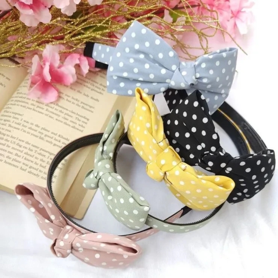 Polka Dots Bow Headband-Blue