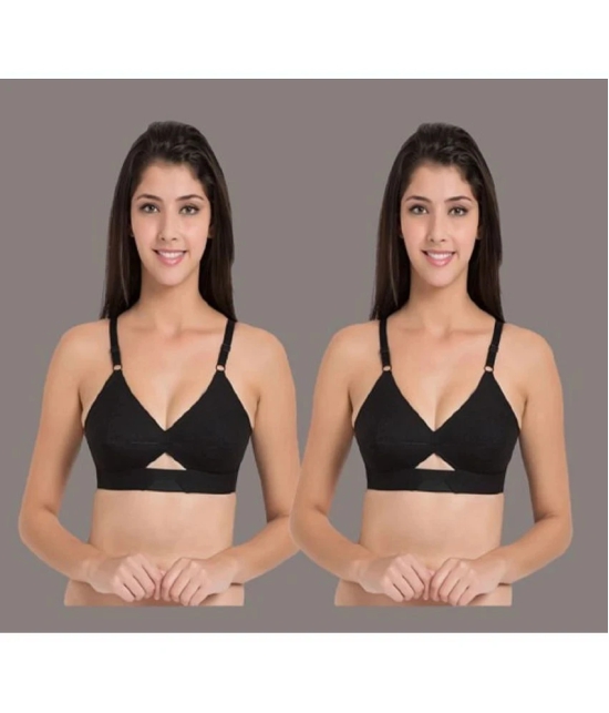 Zourt - Black Cotton Non Padded Womens Everyday Bra ( Pack of 2 ) - None