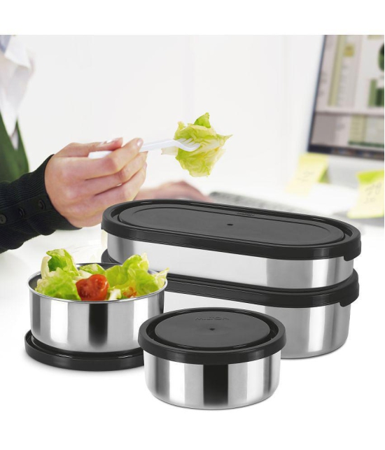 Milton Triple Decker Stainless Steel Lunch Box, Black