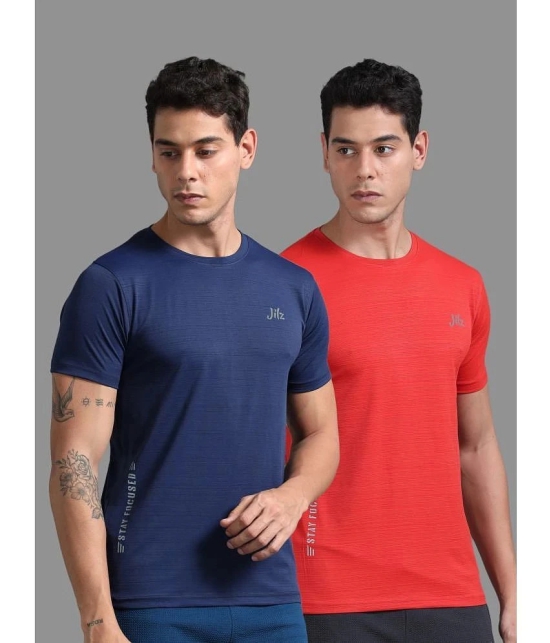 JILZ Polyester Regular Fit Self Design Half Sleeves Mens T-Shirt - Multicolor ( Pack of 2 ) - None