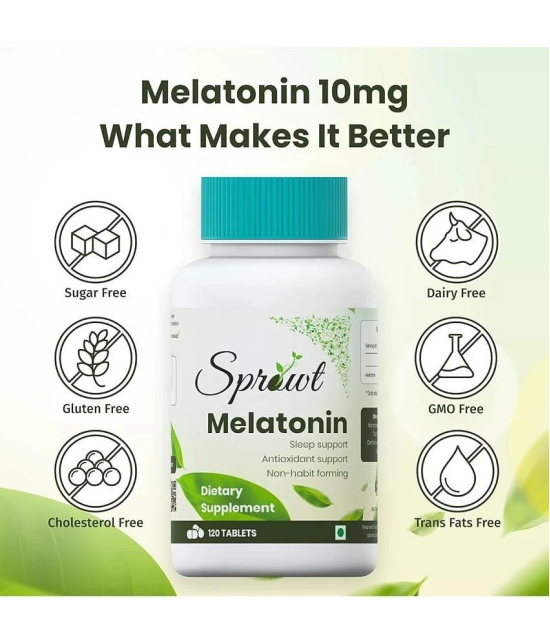 Sprowt Melatonin 10mg for better sleep | Antioxidant Support & Non-Habit Forming - 120 Veg Tablets